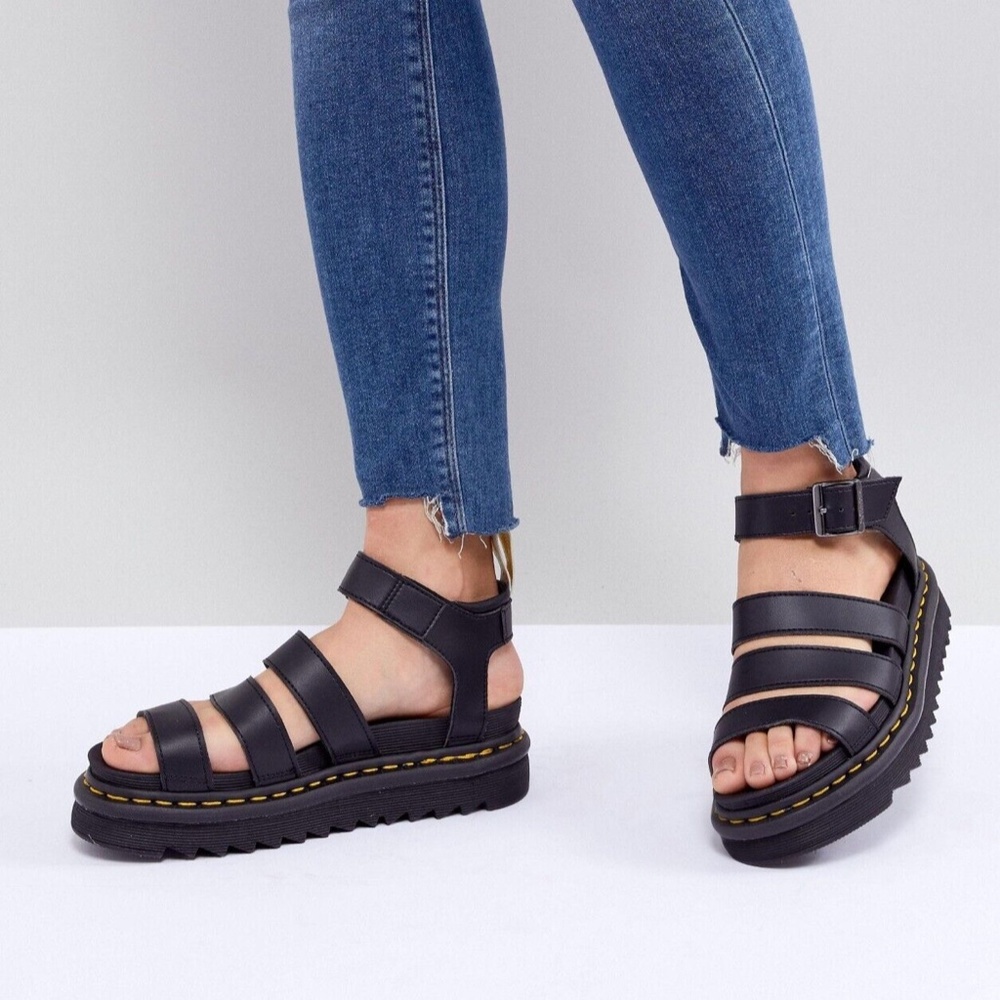 Dr Martens Blaire Women's Brando Leather Strap Sandals Size 10 Black Gladiator